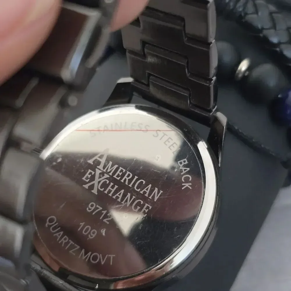 American Exchange Men's Gunmetal Tone Chronograph Watch & Stackable Bracelet Set